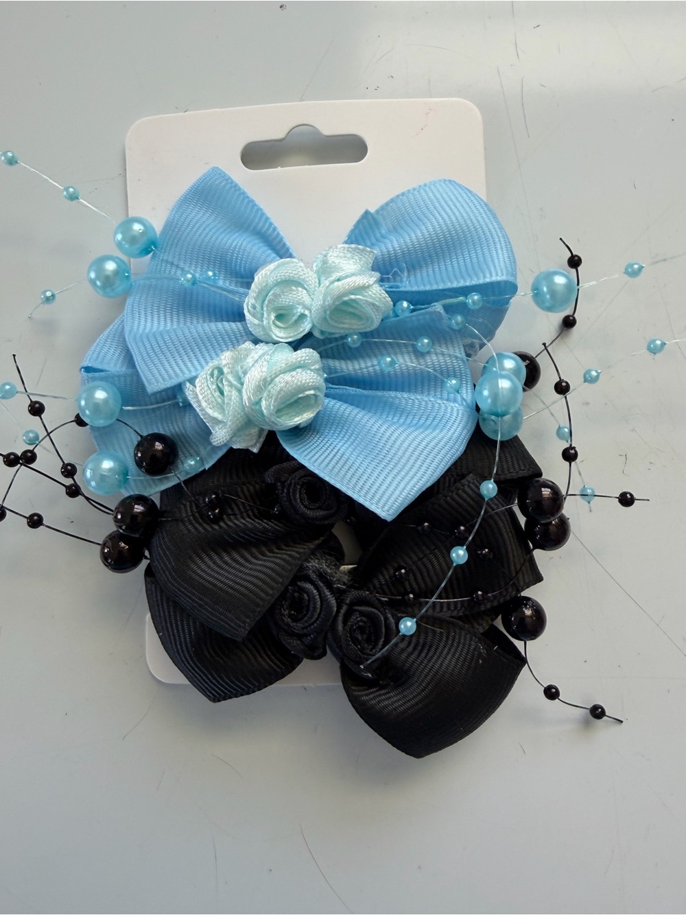 Blue and Black Floral Bow Hair Clips - Women Accessories